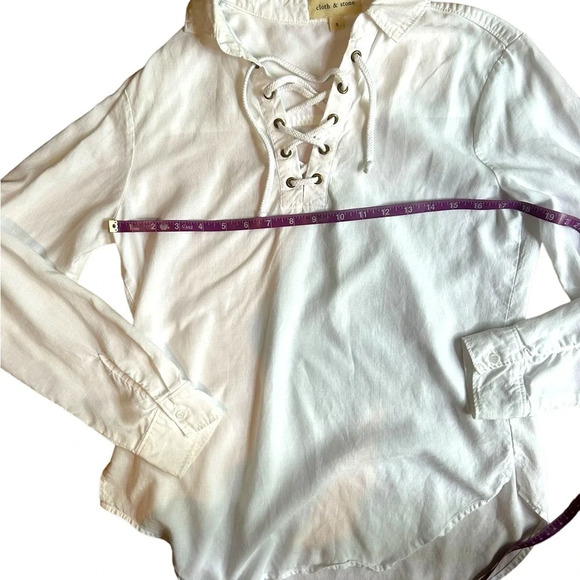 Cloth & Stone Anthropologie Loose Fit White Long Sleeve Lace Up Tunic Size Small - Picture 8 of 10